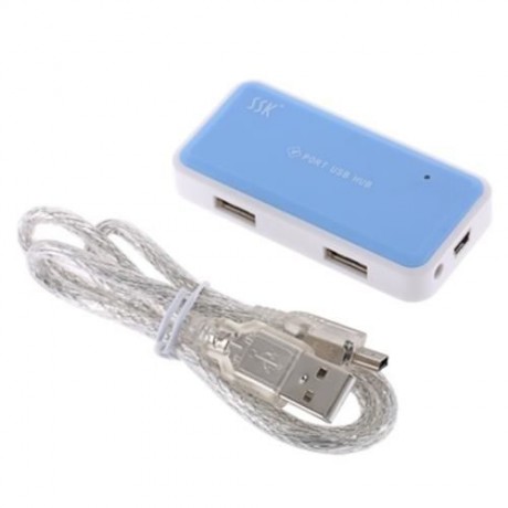 SSK PORTABLE MINI USB 2.0 HUB 4 PORTS LAPTOP CONVERTER ADAPTER (LAKE BLUE)
