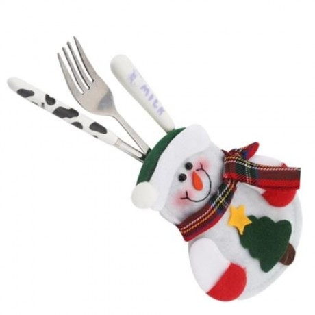 12PCS CHRISTMAS SNOWMAN CUTLERY HOLDER HOLIDAY DINNER TABLE DECORATION (COLORMIX)