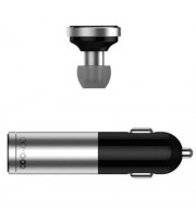 COOWOO WIRELESS BLUETOOTH V4.0 CAR CHARGER HANDS-FREE EARPHONE HEADSET (SILVER AND BLACK)