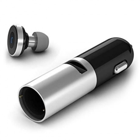 COOWOO WIRELESS BLUETOOTH V4.0 CAR CHARGER HANDS-FREE EARPHONE HEADSET (SILVER AND BLACK)