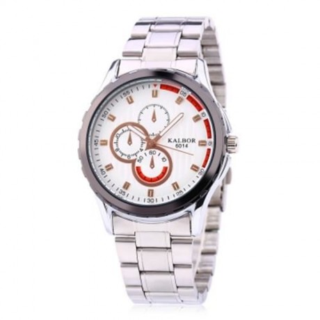 KALBOR 6014 BUSINESS MALE QUARTZ WATCH DECORATIVE SUB-DIAL WRISTBAND (WHITE AND GOLDEN)