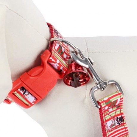 2PCS CHRISTMAS PATTERN PET NYLON LEADING LEASH DOG COLLAR WITH TINKLING BELL (WHITE)