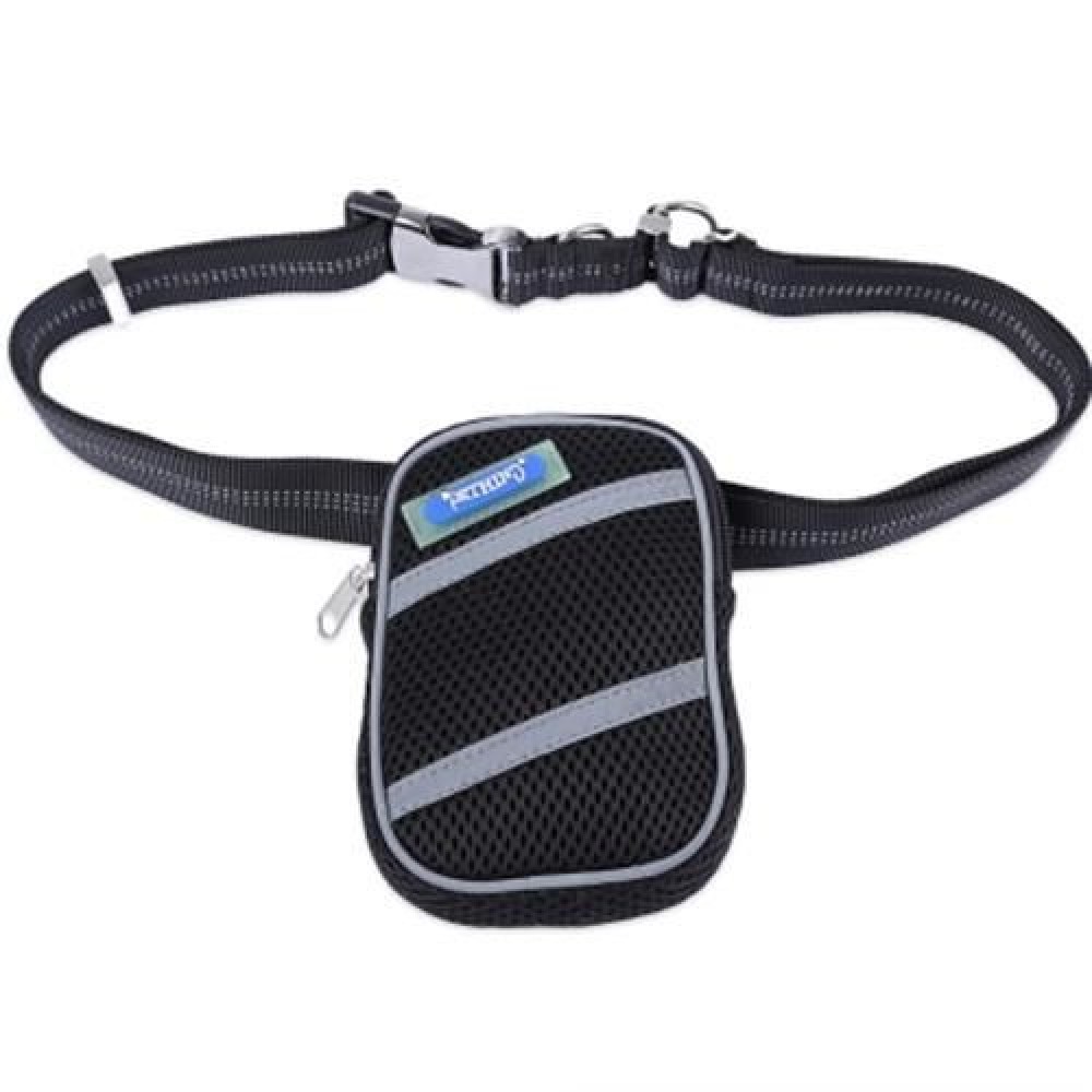 PETHING NYLON HANDS-FREE WAIST BAG OUTDOOR WITH PET DOG LEAD LEASH (BLACK)