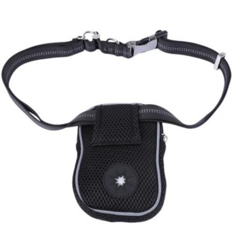 PETHING NYLON HANDS-FREE WAIST BAG OUTDOOR WITH PET DOG LEAD LEASH (BLACK)