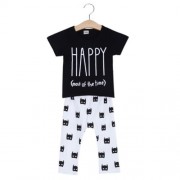 CASUAL ROUND COLLAR PRINTED COTTON TWO PIECE SET FOR BABIES (BLACK)