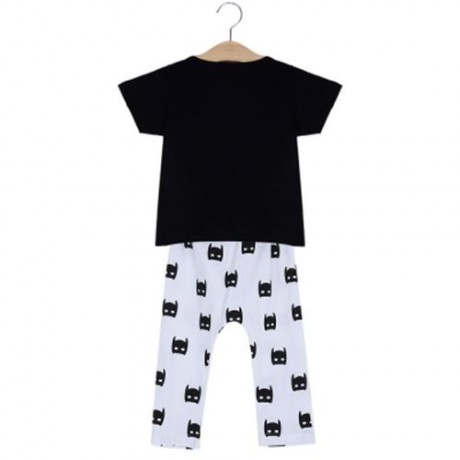 CASUAL ROUND COLLAR PRINTED COTTON TWO PIECE SET FOR BABIES (BLACK)