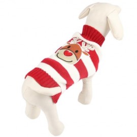 CARTOON CHRISTMAS DEER PATTERN MEDIUM LARGE PET DOG COTTON COAT CLOTHES (RED WITH WHITE)