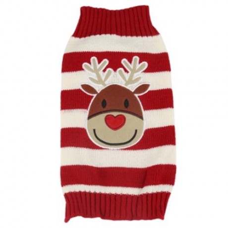 CARTOON CHRISTMAS DEER PATTERN MEDIUM LARGE PET DOG COTTON COAT CLOTHES (RED WITH WHITE)