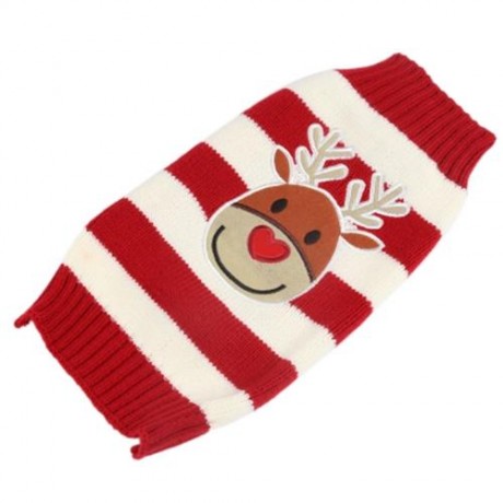 CARTOON CHRISTMAS DEER PATTERN MEDIUM LARGE PET DOG COTTON COAT CLOTHES (RED WITH WHITE)
