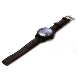 6.11 010B FASHION MALE QUARTZ WATCH WITH BREATHABLE HOLES GENUINE LEATHER STRAP (BLUE)