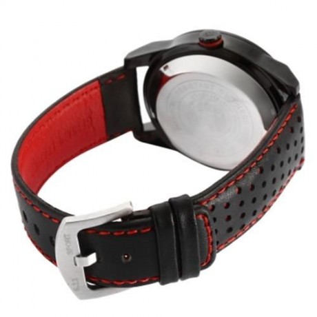 6.11 010B FASHION MALE QUARTZ WATCH WITH BREATHABLE HOLES GENUINE LEATHER STRAP (RED)