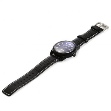 6.11 010C FASHION MALE QUARTZ WATCH WITH BREATHABLE HOLES GENUINE LEATHER STRAP (BLACK)