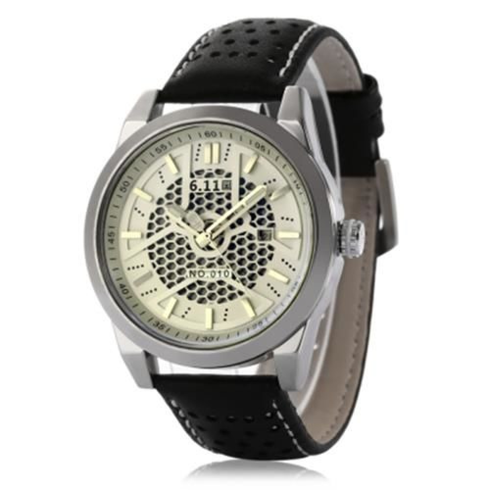 6.11 010C FASHION MALE QUARTZ WATCH WITH BREATHABLE HOLES GENUINE LEATHER STRAP (OFF-WHITE 6.11 010C FASHION MALE QUARTZ WATCH WITH BREATHABLE HOLES GENUINE LEATHER STRAP (OFF-WHITE