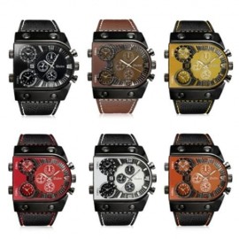 OULM MULTI-FUNCTION 3-MOVT QUARTZ LEATHER WRISTWATCH MEN MILITARY SPORTS WATCH (BROWN)