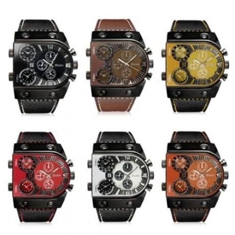 OULM MULTI-FUNCTION 3-MOVT QUARTZ LEATHER WRISTWATCH MEN MILITARY SPORTS WATCH (BROWN)