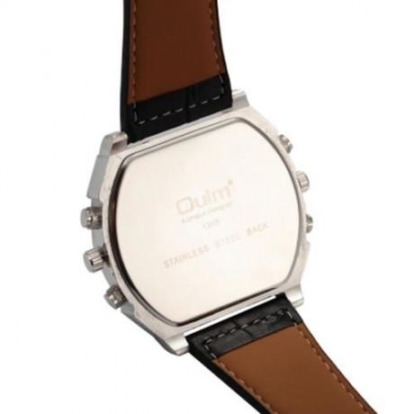 OULM QUARTZ WATCH WITH TWO TIME SQUARE WHITE DIAL BLACK LEATHER WATCHBAND FOR MEN (BLACK)