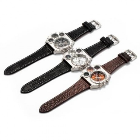 OULM QUARTZ WATCH WITH TWO TIME SQUARE WHITE DIAL BLACK LEATHER WATCHBAND FOR MEN (BLACK)