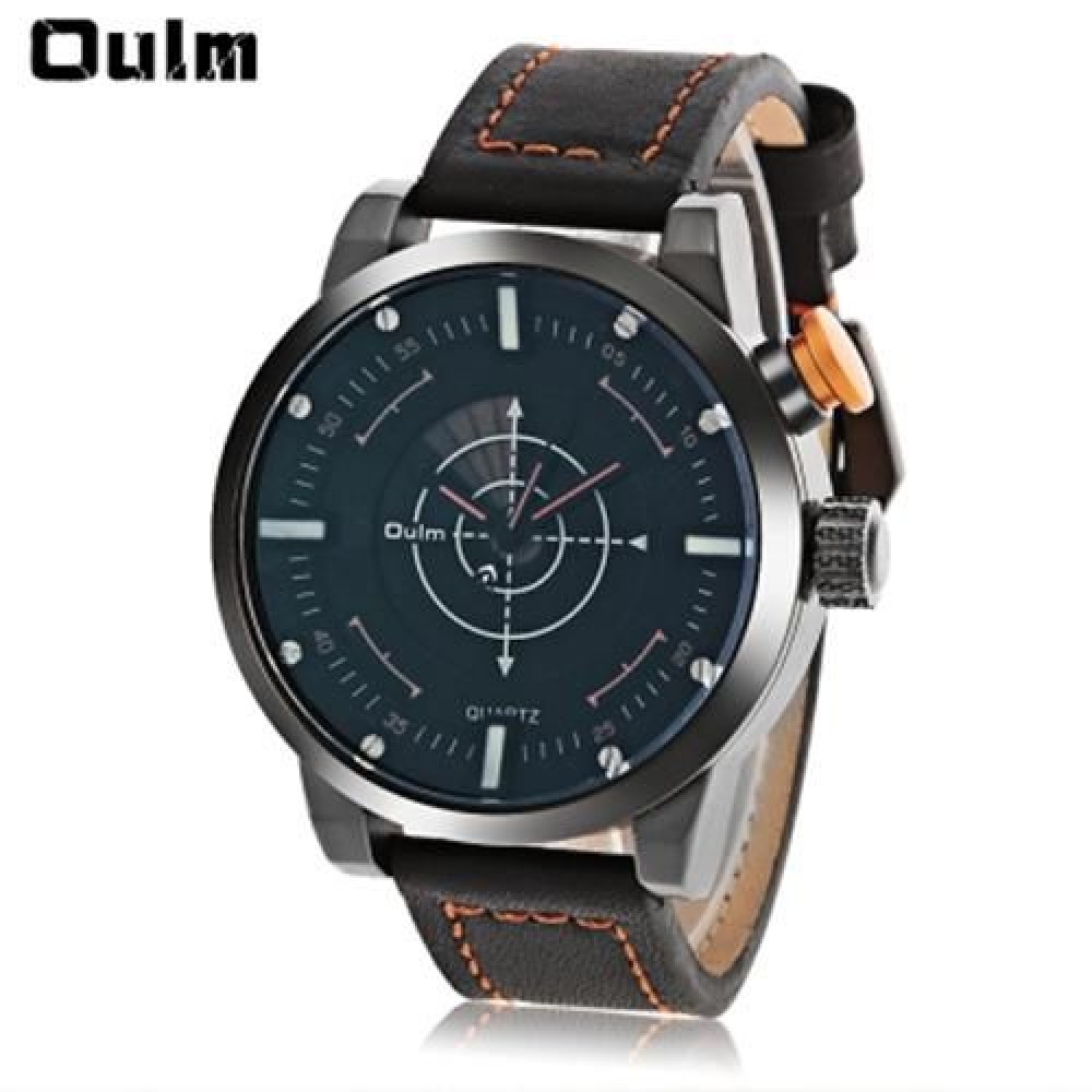 OULM 3558 LED SCANNING LEATHER BAND MEN DOUBLE MOVT WATCH (GOLDEN)