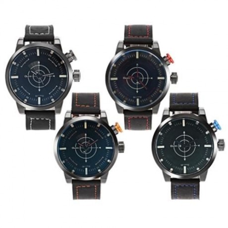 OULM 3558 LED SCANNING LEATHER BAND MEN DOUBLE MOVT WATCH (GOLDEN)