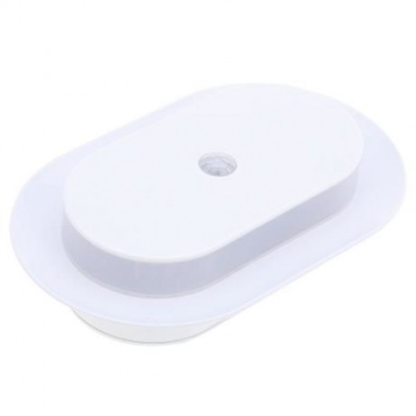 WHITE PLATE LED HUMAN BODY INDUCTION NIGHT LIGHT MOTION SENSOR BEDROOM LAMP (WHITE)