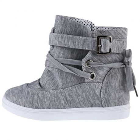 CASUAL PURE COLOR LACE UP LADIES DUNK HIGH CANVAS SHOES (GRAY)