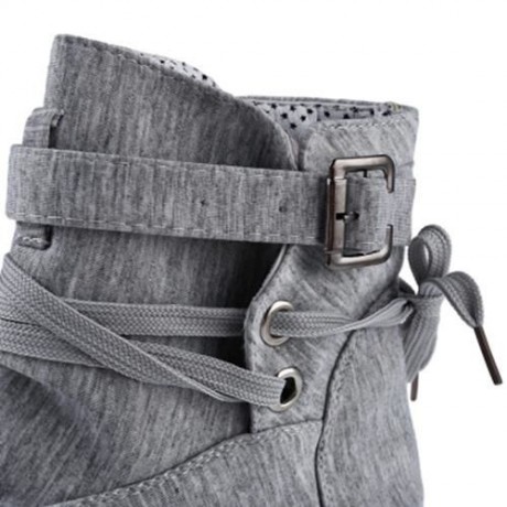 CASUAL PURE COLOR LACE UP LADIES DUNK HIGH CANVAS SHOES (GRAY)