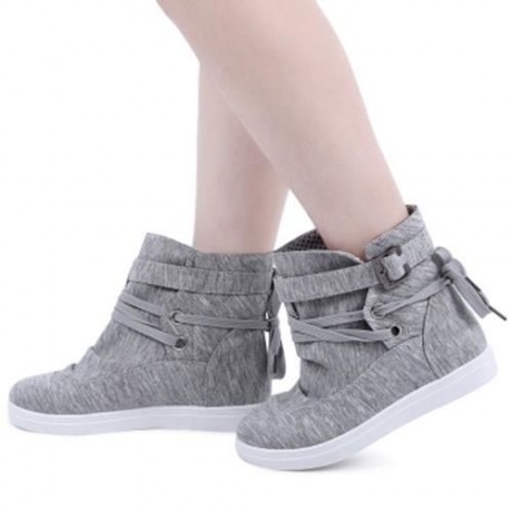 CASUAL PURE COLOR LACE UP LADIES DUNK HIGH CANVAS SHOES (GRAY)