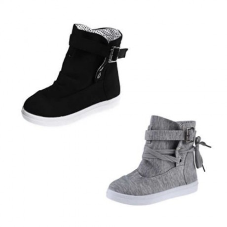 CASUAL PURE COLOR LACE UP LADIES DUNK HIGH CANVAS SHOES (GRAY)