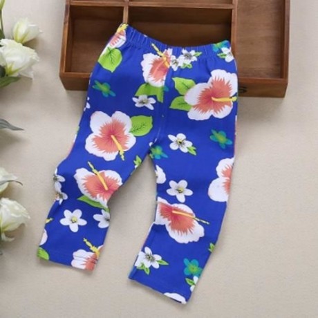 INFANT BABY GIRL CHILD PRINT ELASTIC LONG PANTS LEGGINGS (BLUE)
