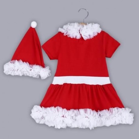 2PCS GIRL CHILD CHARMING CHRISTMAS GIFT LACE BOWKNOT RUFFLE ROUND COLLAR SHORT SLEEVE SKIR