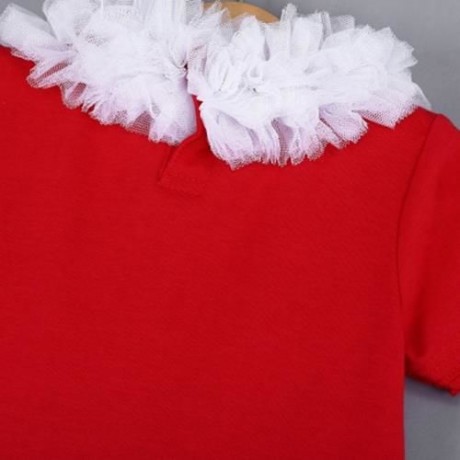 2PCS GIRL CHILD CHARMING CHRISTMAS GIFT LACE BOWKNOT RUFFLE ROUND COLLAR SHORT SLEEVE SKIR