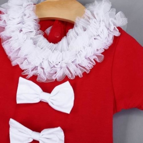 2PCS GIRL CHILD CHARMING CHRISTMAS GIFT LACE BOWKNOT RUFFLE ROUND COLLAR SHORT SLEEVE SKIR