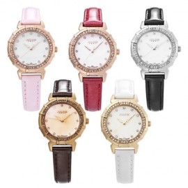 JULIUS JA - 757 WOMEN QUARTZ WATCH 3ATM RHINESTONE DIAL BEZEL SLENDER GENUINE LEATHER BAND