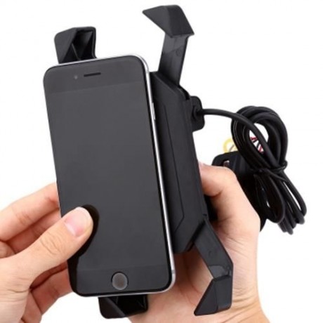 IZTOSS 2 IN 1 MOTORCYCLE HANDLEBAR ELASTIC CELLPHONE STAND HOLDER USB CHARGER POWER OUTLET