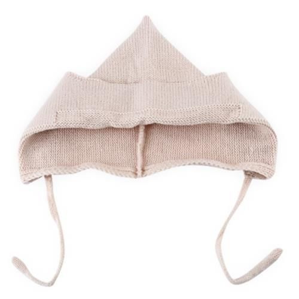 LOVELY PURE COLOR TIE EAR BABY KNITTED BABY HAT (BEIGE)