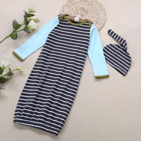 TRENDY ROUND COLLAR LONG SLEEVE STRIPED ROMPER WITH HAT FOR CHILDREN (GRAY)