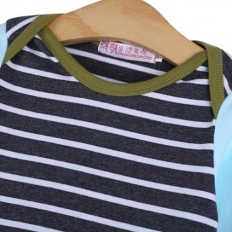 TRENDY ROUND COLLAR LONG SLEEVE STRIPED ROMPER WITH HAT FOR CHILDREN (GRAY)