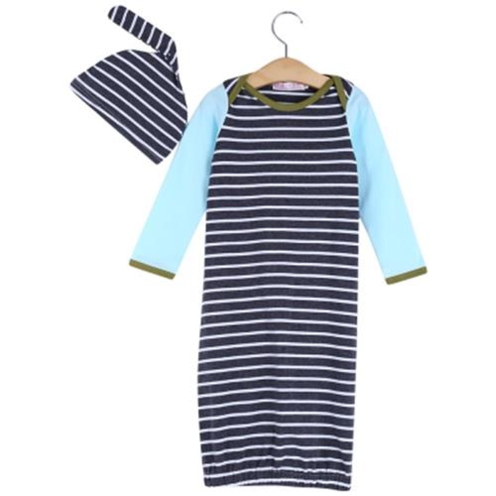 TRENDY ROUND COLLAR LONG SLEEVE STRIPED ROMPER WITH HAT FOR CHILDREN (GRAY)
