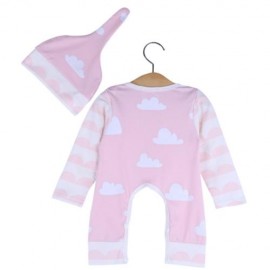 BABY CLOUD PRINT COTTON BLEND ROUND COLLAR LONG SLEEVE ROMPER WITH HAT (PINK)