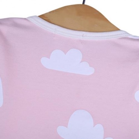 BABY CLOUD PRINT COTTON BLEND ROUND COLLAR LONG SLEEVE ROMPER WITH HAT (PINK)