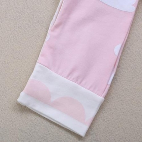 BABY CLOUD PRINT COTTON BLEND ROUND COLLAR LONG SLEEVE ROMPER WITH HAT (PINK)