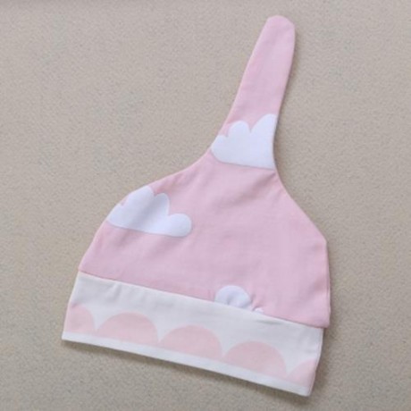 BABY CLOUD PRINT COTTON BLEND ROUND COLLAR LONG SLEEVE ROMPER WITH HAT (PINK)
