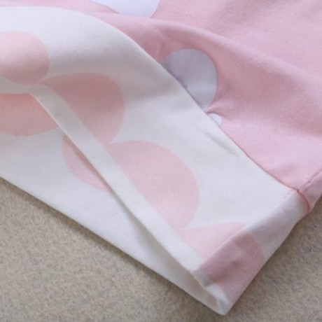 BABY CLOUD PRINT COTTON BLEND ROUND COLLAR LONG SLEEVE ROMPER WITH HAT (PINK)