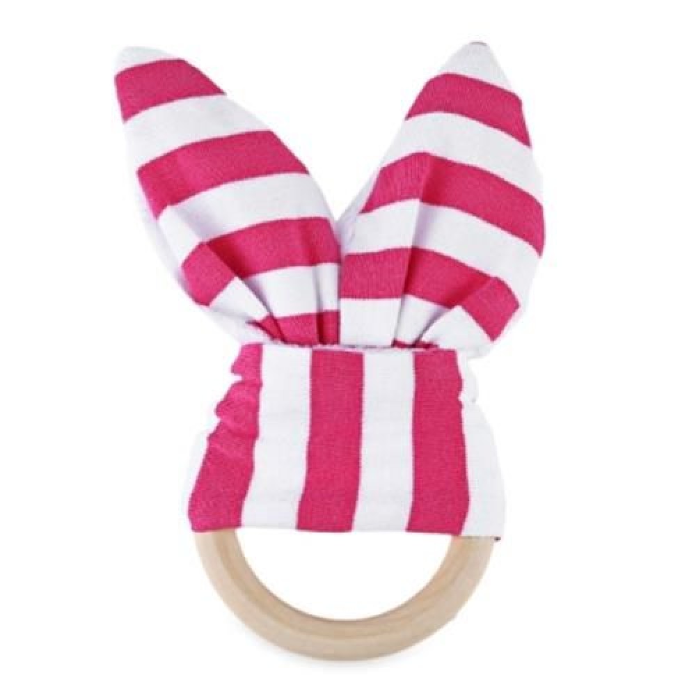 1PC STRIPED WOOL TEETHING RING TEETHER FOR BABIES (PLUM STRIPE)