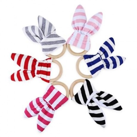 1PC STRIPED WOOL TEETHING RING TEETHER FOR BABIES (PLUM STRIPE)