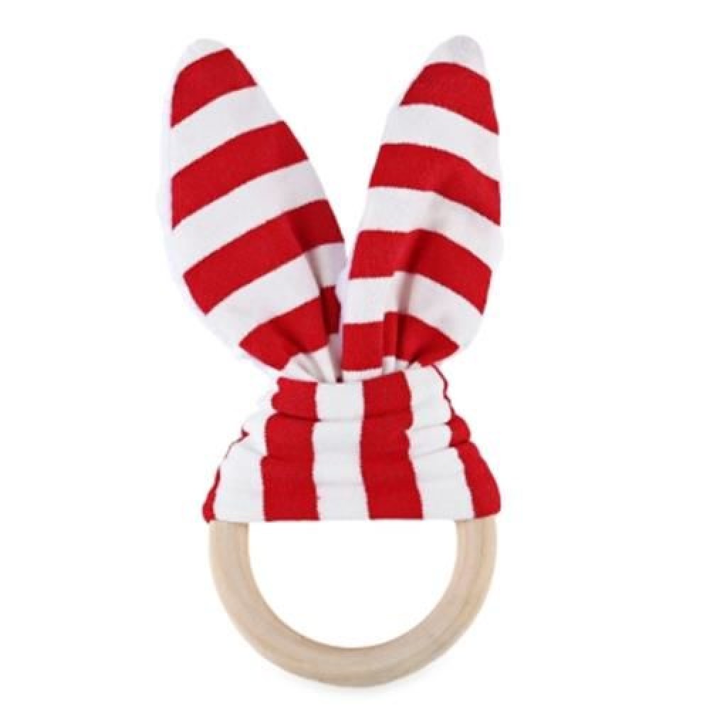 1PC STRIPED WOOL TEETHING RING TEETHER FOR BABIES (RED STRIPE)