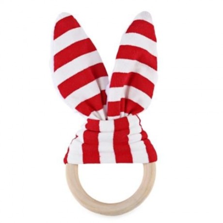 1PC STRIPED WOOL TEETHING RING TEETHER FOR BABIES (RED STRIPE)