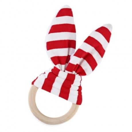 1PC STRIPED WOOL TEETHING RING TEETHER FOR BABIES (RED STRIPE)