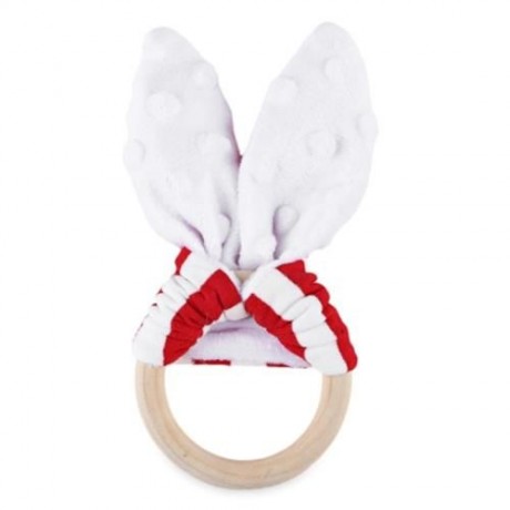 1PC STRIPED WOOL TEETHING RING TEETHER FOR BABIES (RED STRIPE)