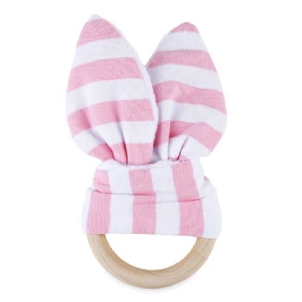 1PC STRIPED WOOL TEETHING RING TEETHER FOR BABIES (PINK STRIPE)